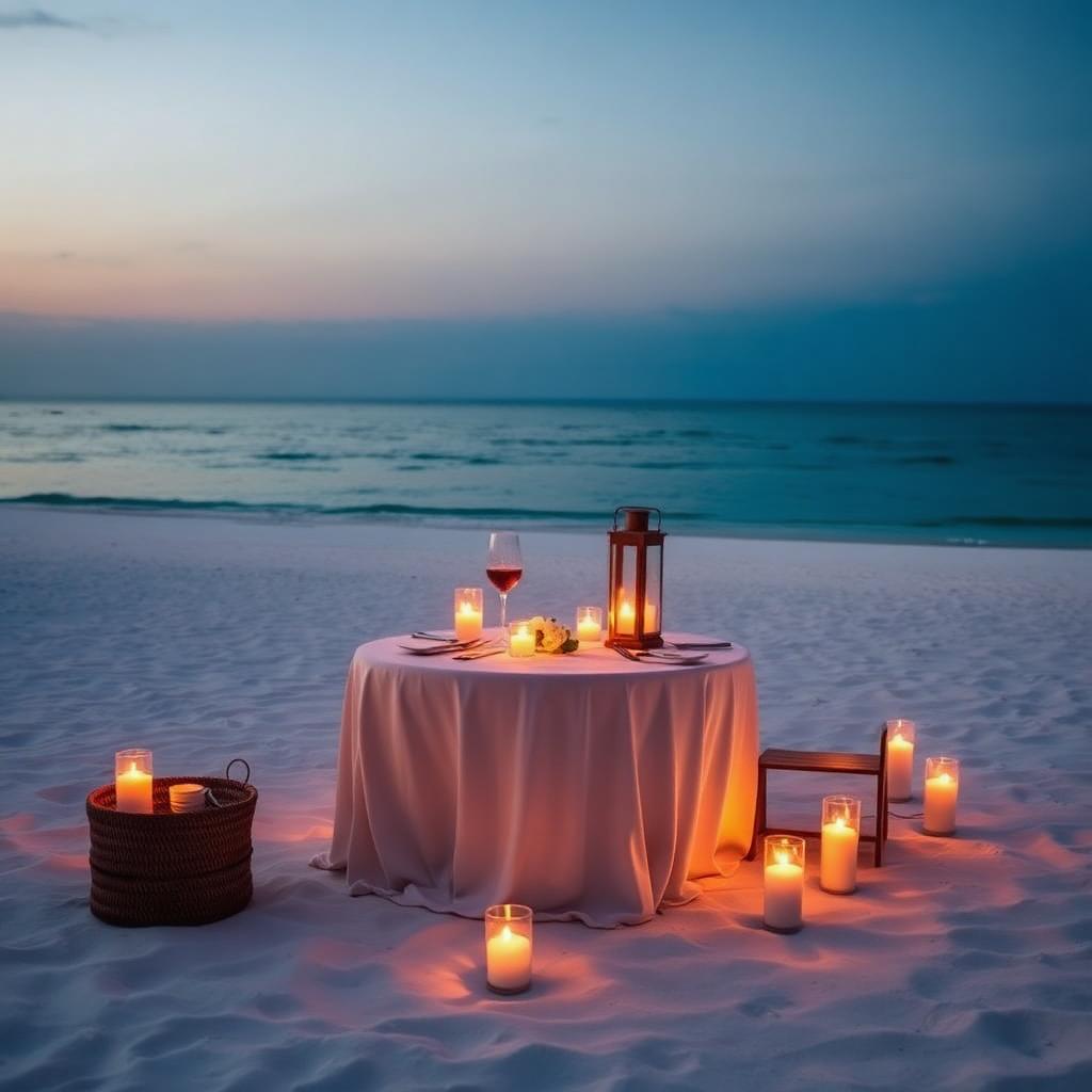 Private candlelit beach dinner